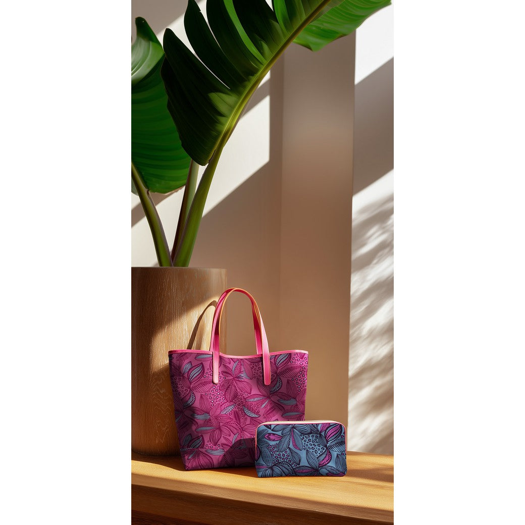 Beschichtete Baumwolle Blätter rosa bordeaux