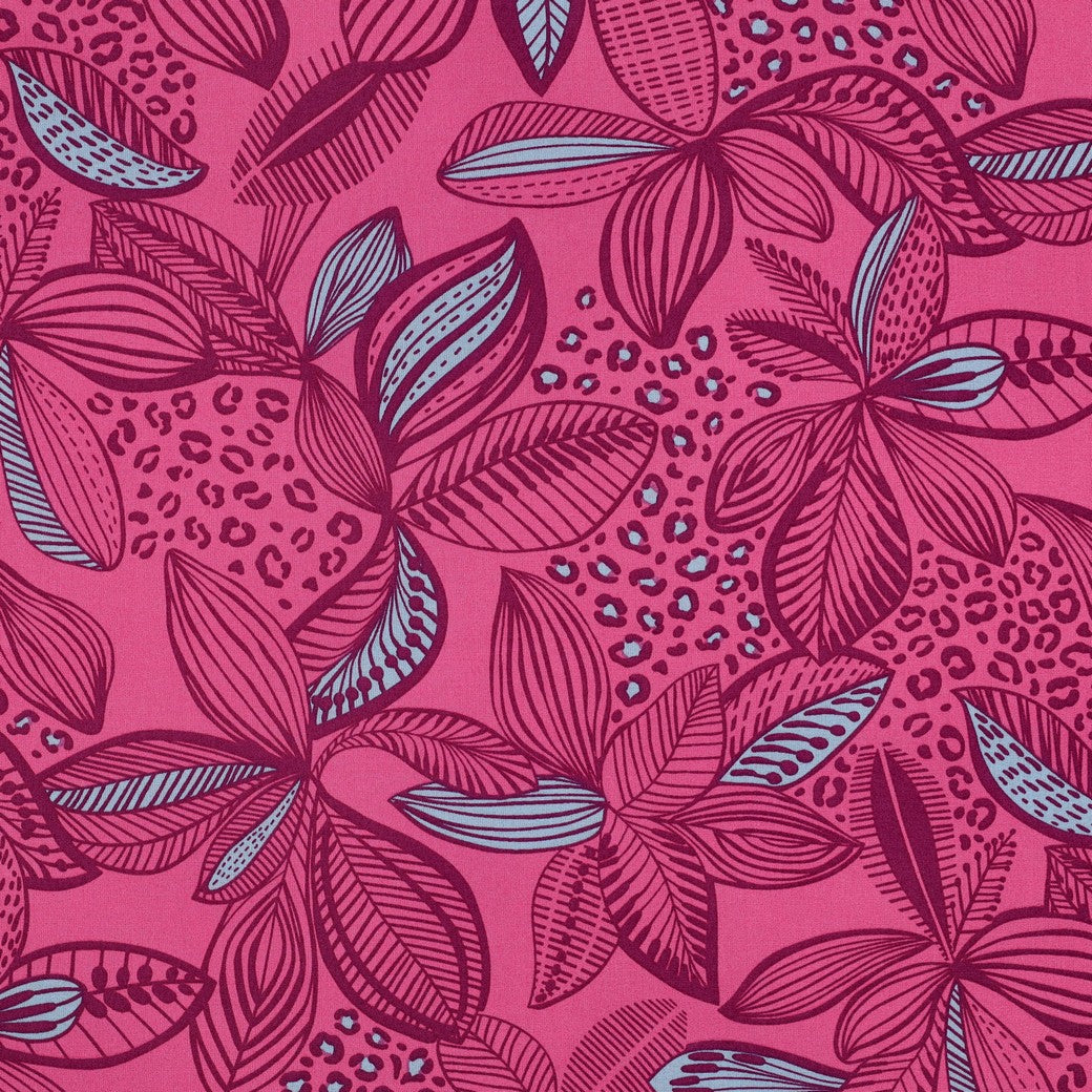 Beschichtete Baumwolle Blätter rosa bordeaux