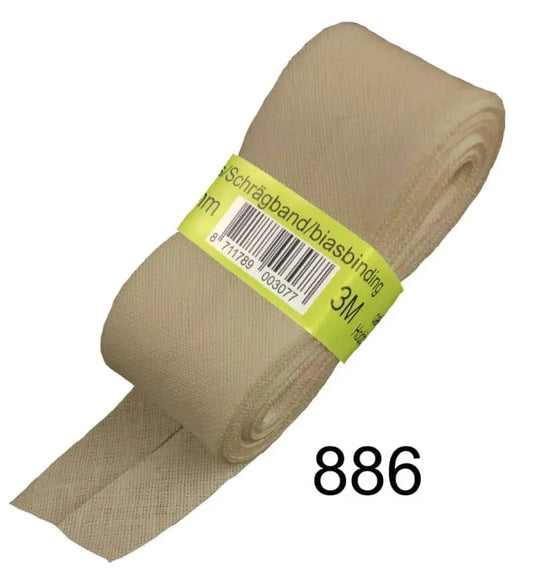 Baumwoll Schrägband gefalzt 60/30 dunkel beige 3m