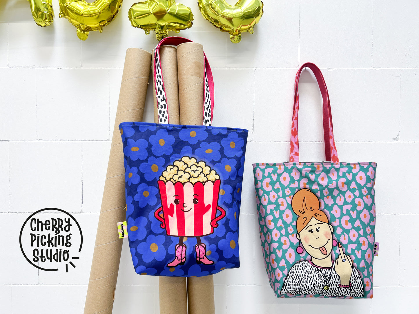 Cherry Picking Taschenpanel freches Mädchen/ Popcorn Canvas