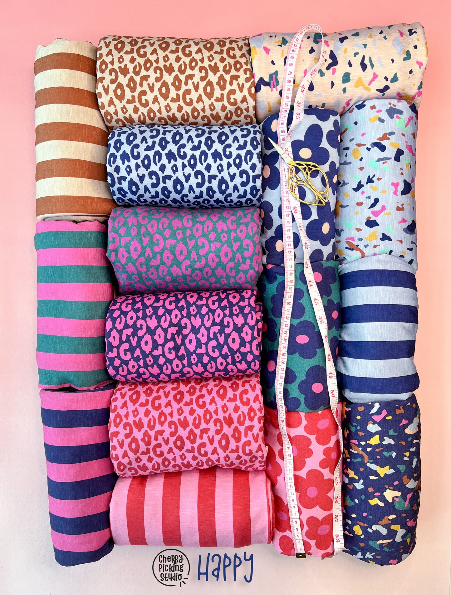 Viskosejersey Happy Konfetti by cherry dunkelblau bunt