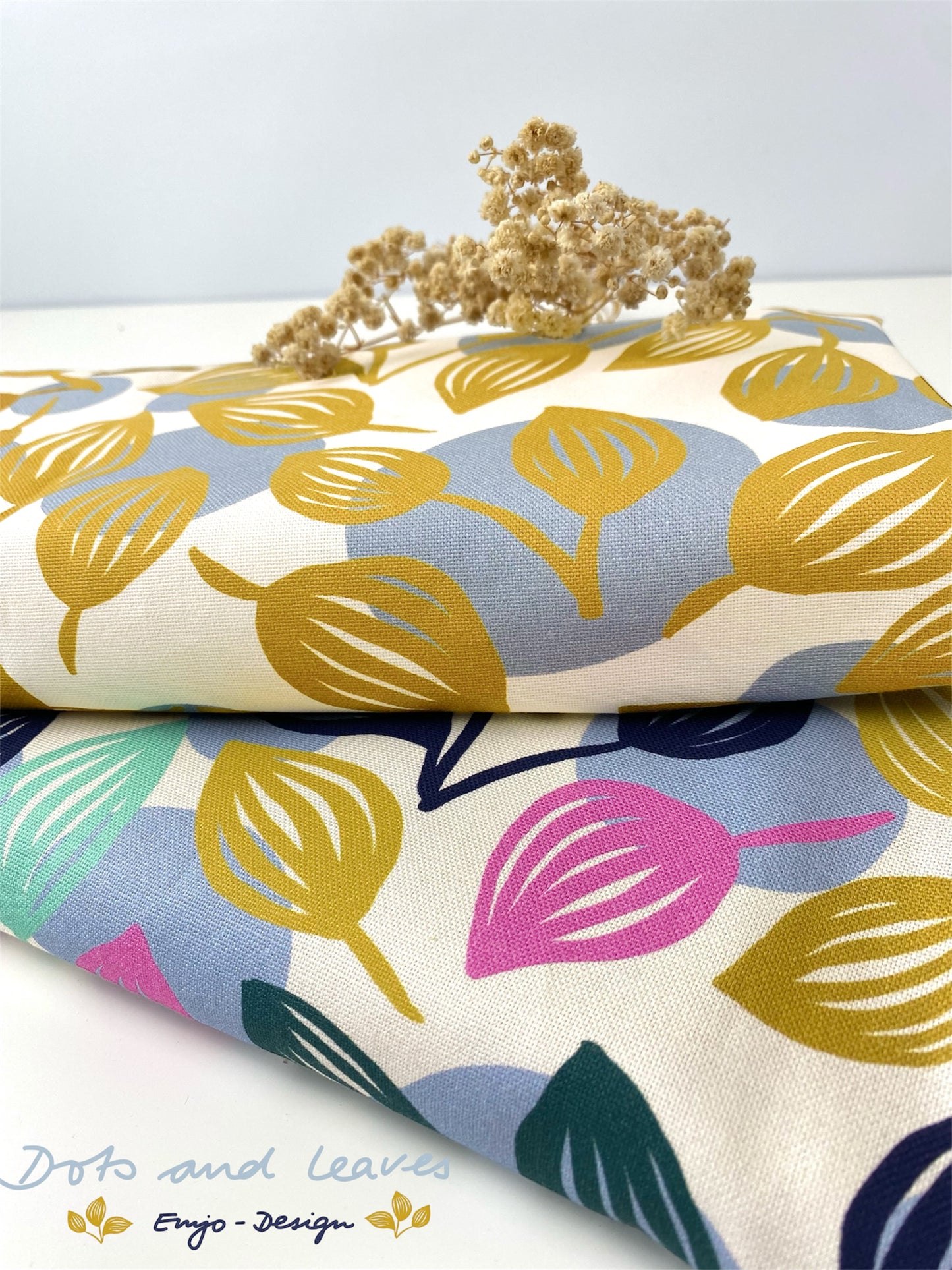 Canvas Dots and Leaves by Emjo Design ocker natur
