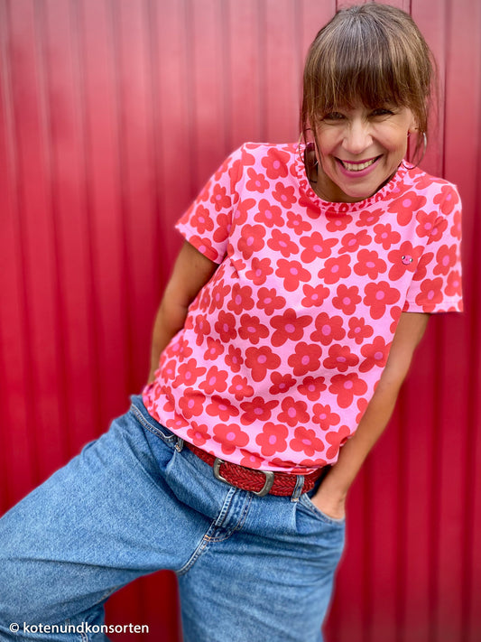 Viskosejersey Happy Flowers by cherry pink rot