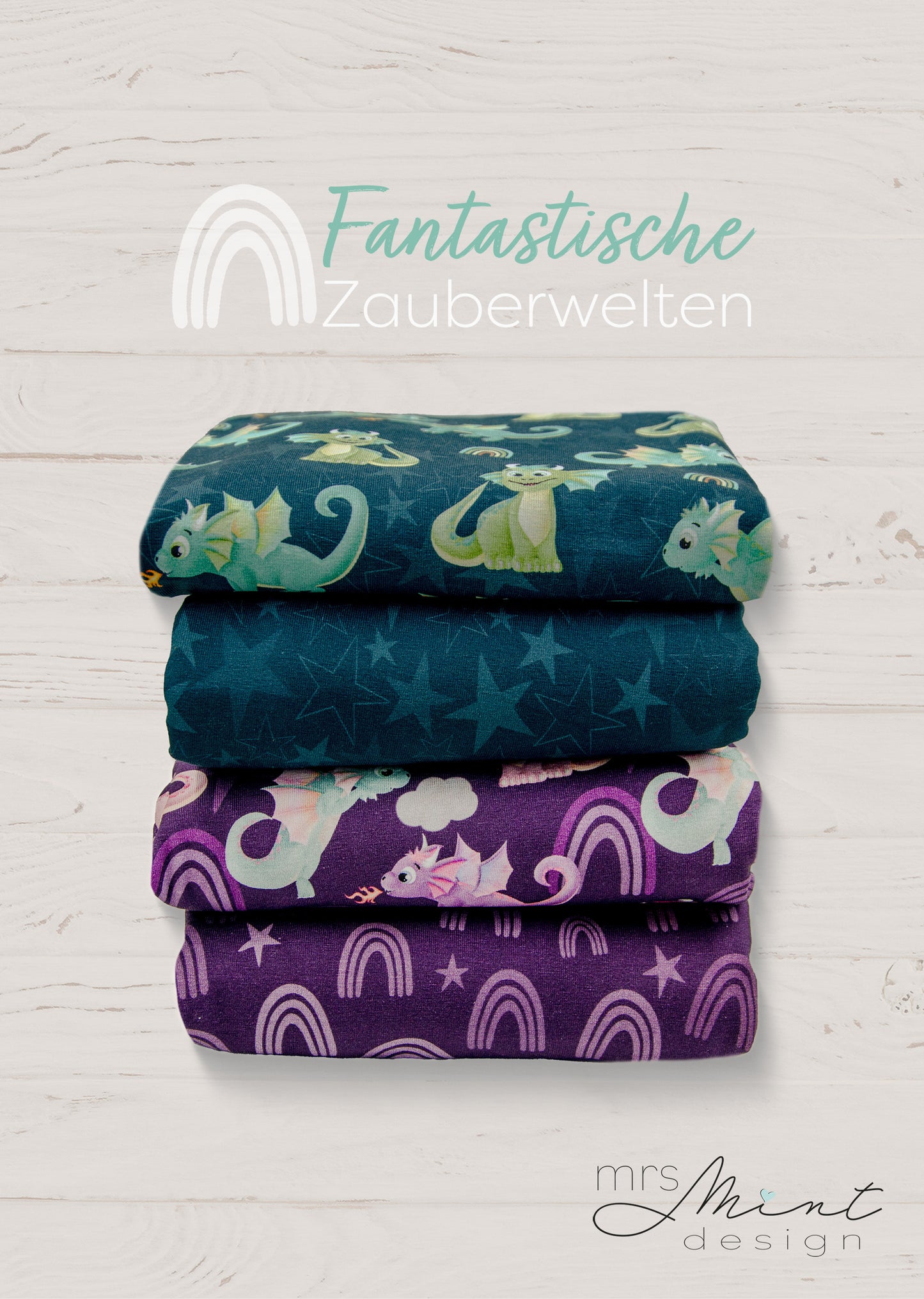 Jersey Fantastische Zauberwelten by Mrs.Mint Design Regenbögen Lila