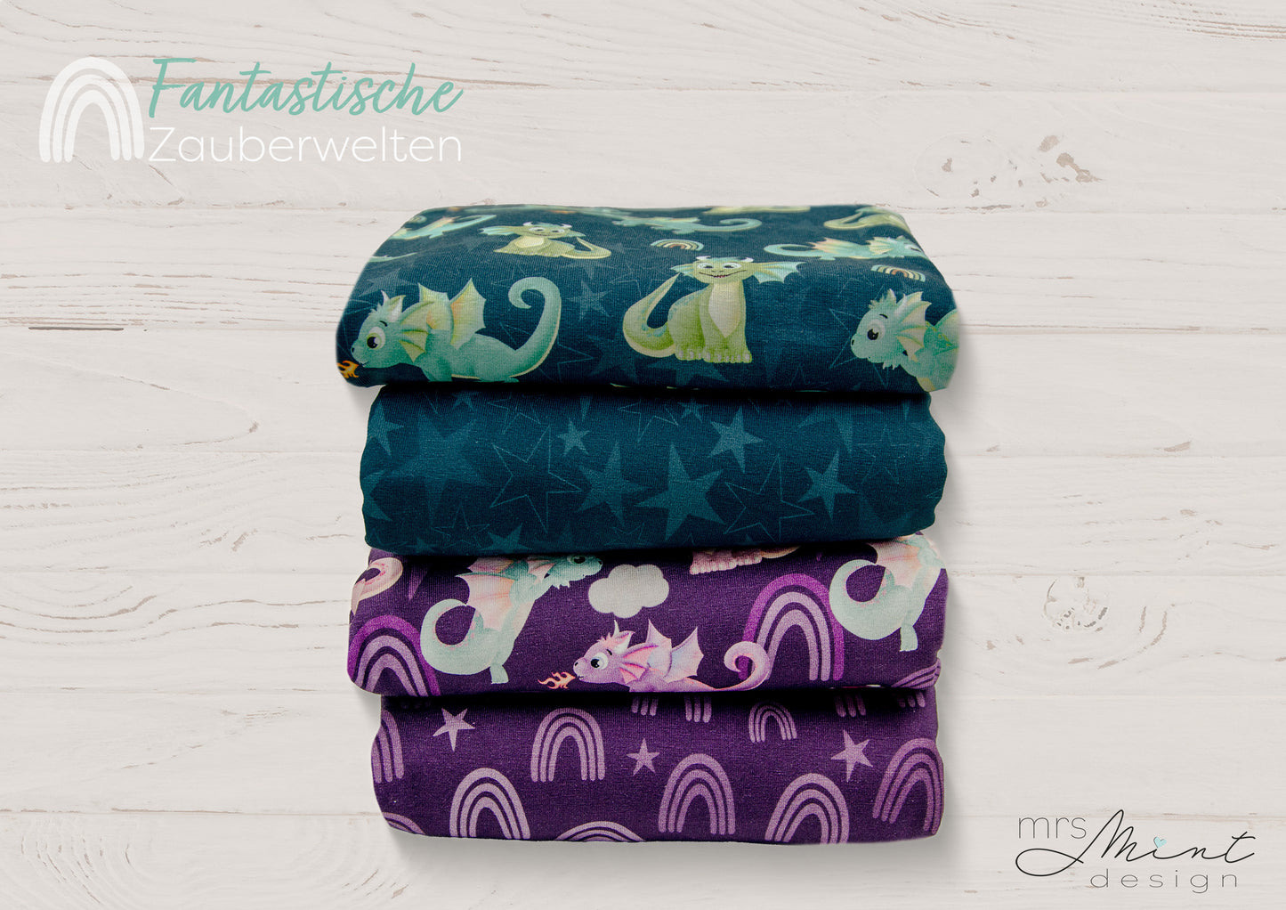 Jersey Fantastische Zauberwelten by Mrs.Mint Design Sterne petrol
