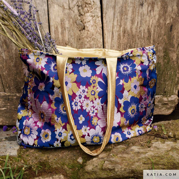 Brokat Taschenstoff blau lila