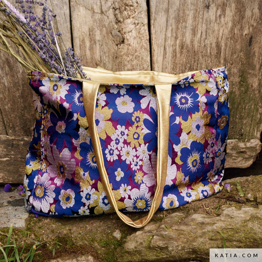 Brokat Taschenstoff blau lila