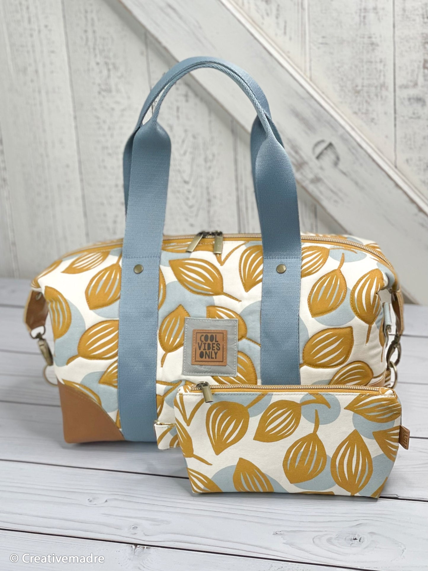 Canvas Dots and Leaves by Emjo Design ocker natur