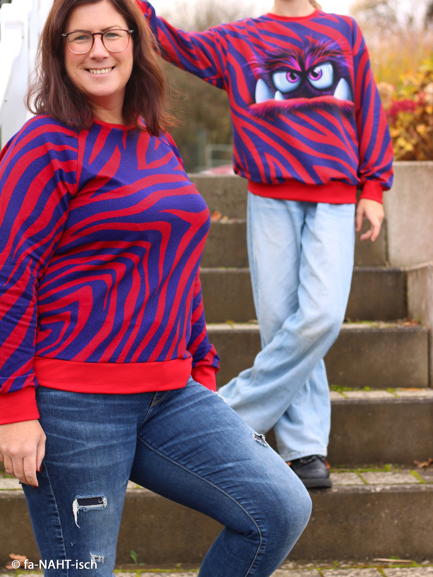 French Terry Monsta by Thorsten Berger Zebra blau rot