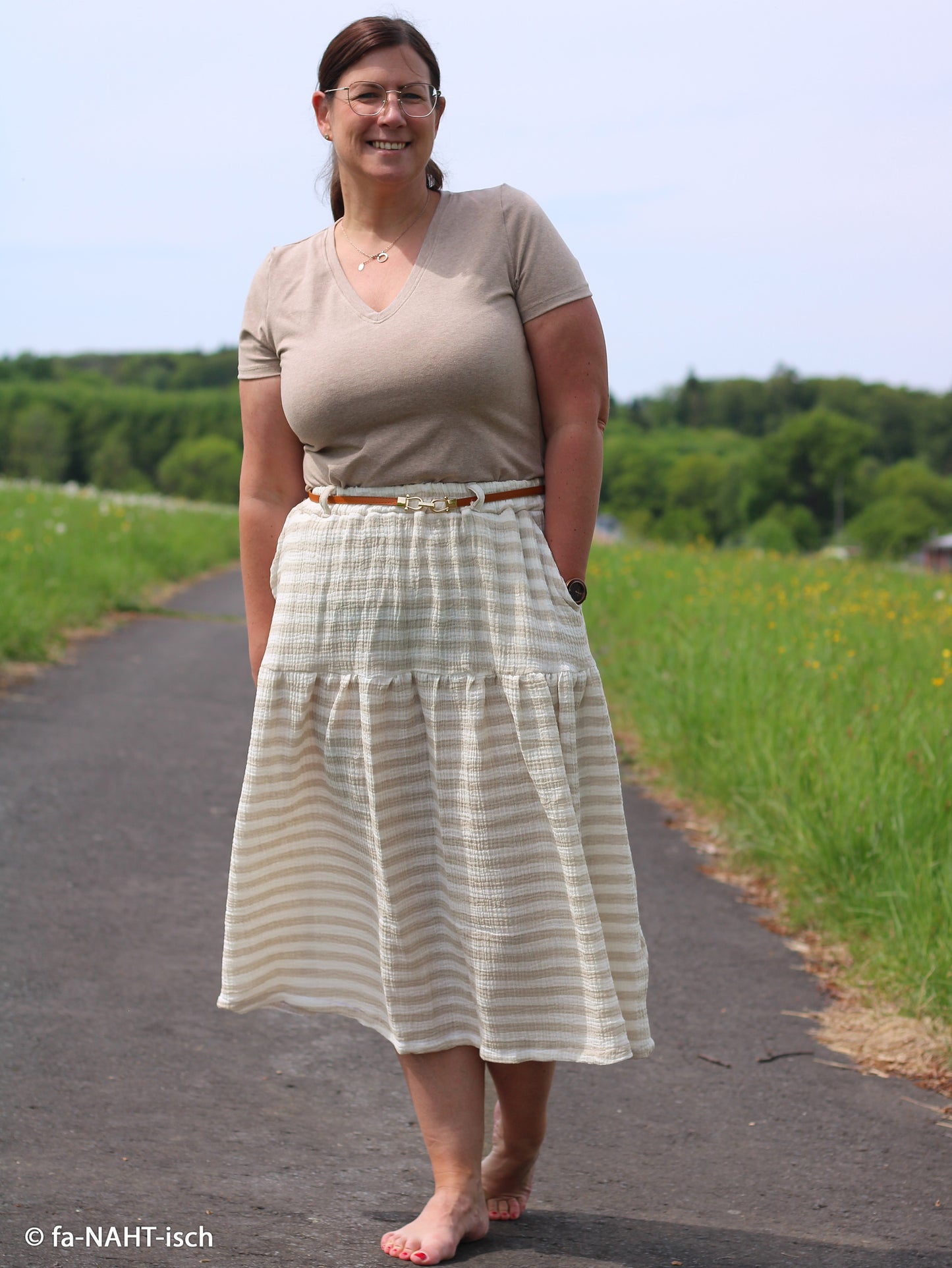 Musselin Sonja Streifen breit naturweiß beige