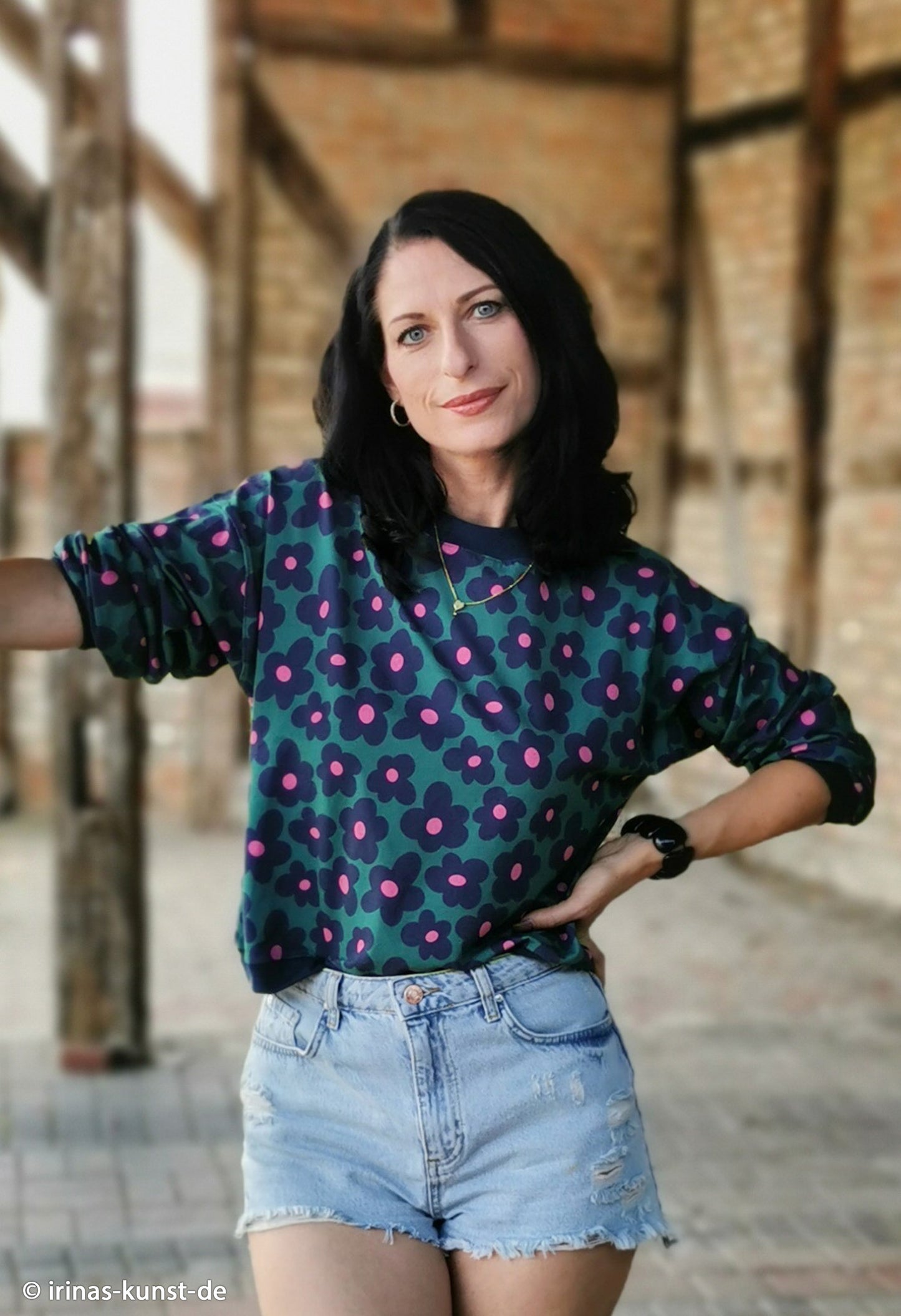 Viskosejersey Happy Flowers by cherry smaragd dunkelblau pink