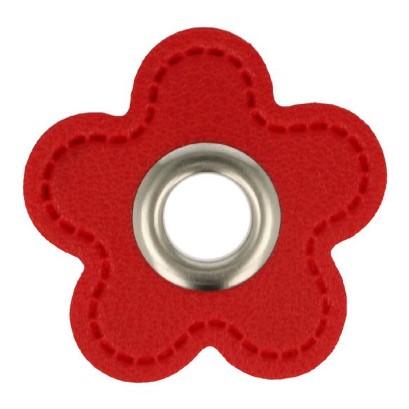 Ösenpatch Kunstleder Blume 8mm rot