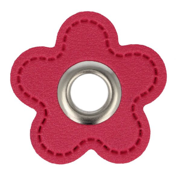 Ösenpatch Kunstleder Blume 8mm pink