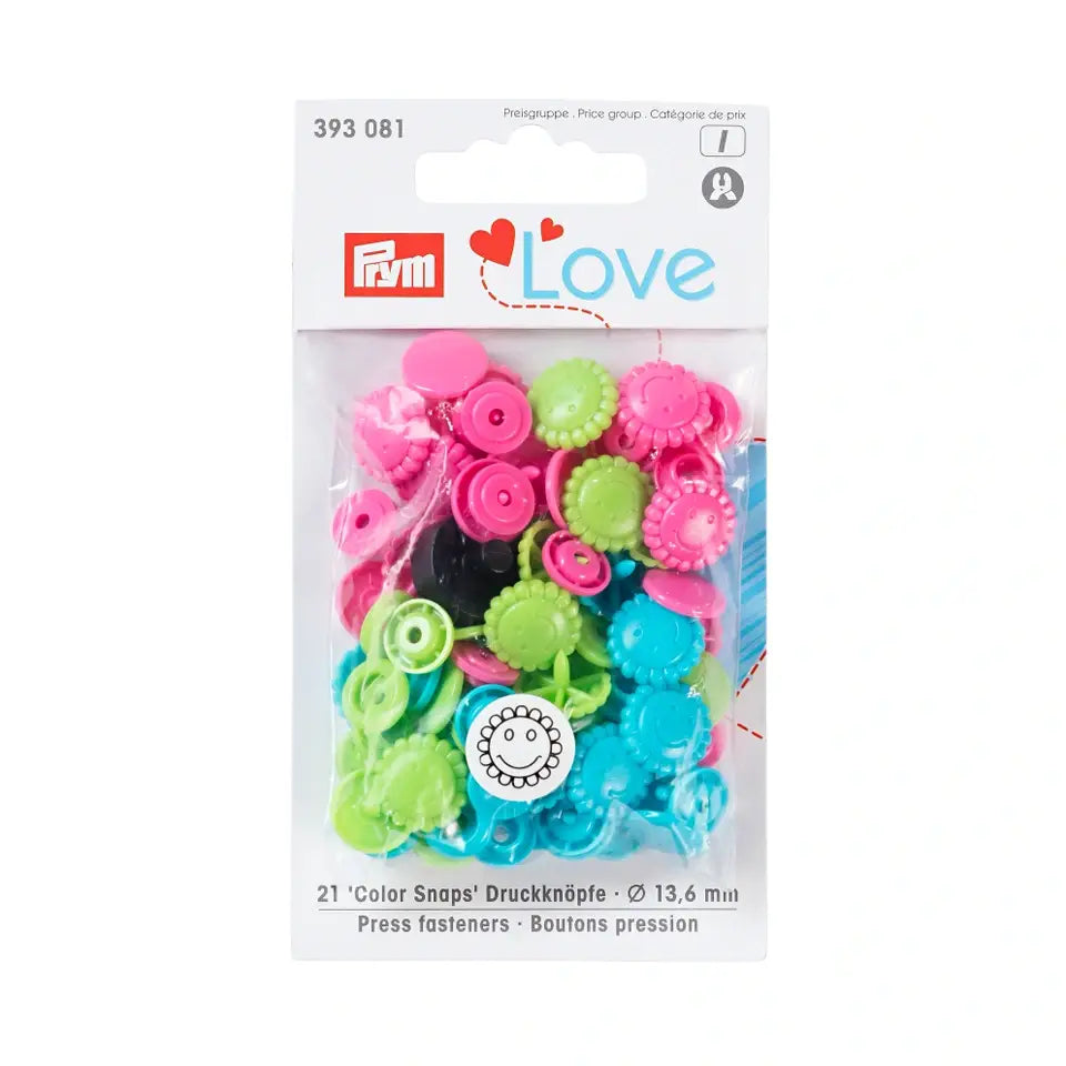 Prym Love Druckknopf Color Blume 13,6mm türkis bunt